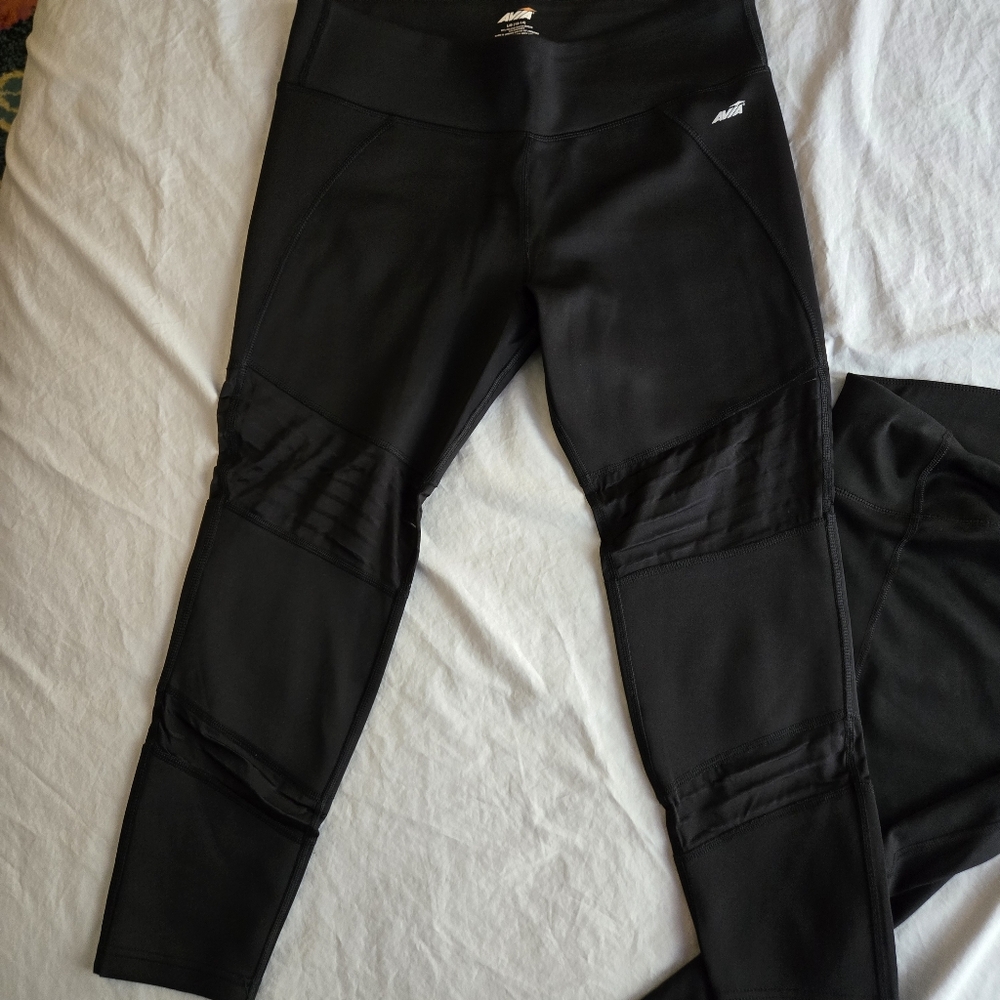 Avia Two Black Moto and Mesh Insert Black Cropped Leggings EB2 - Picture 8 of 10